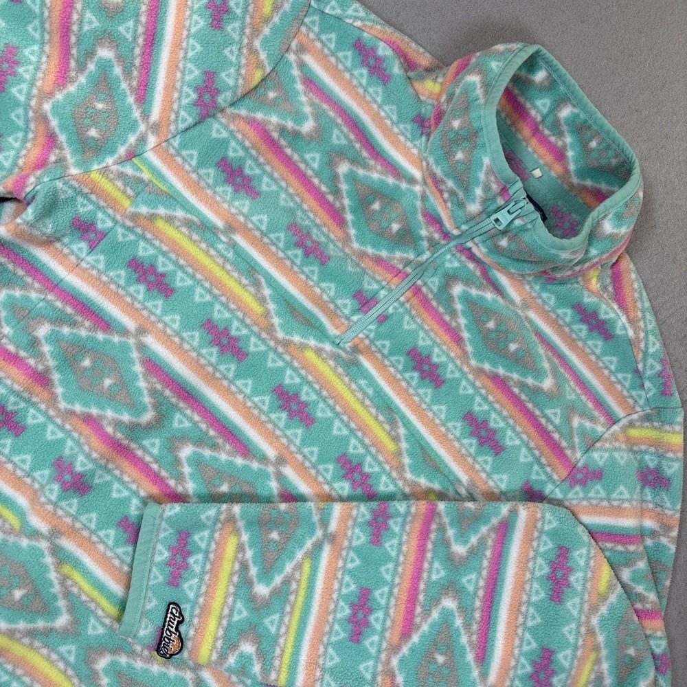 Chubbies Quarter Zip Fleece Pullover Mens Medium Teal Aztec Print Coastal